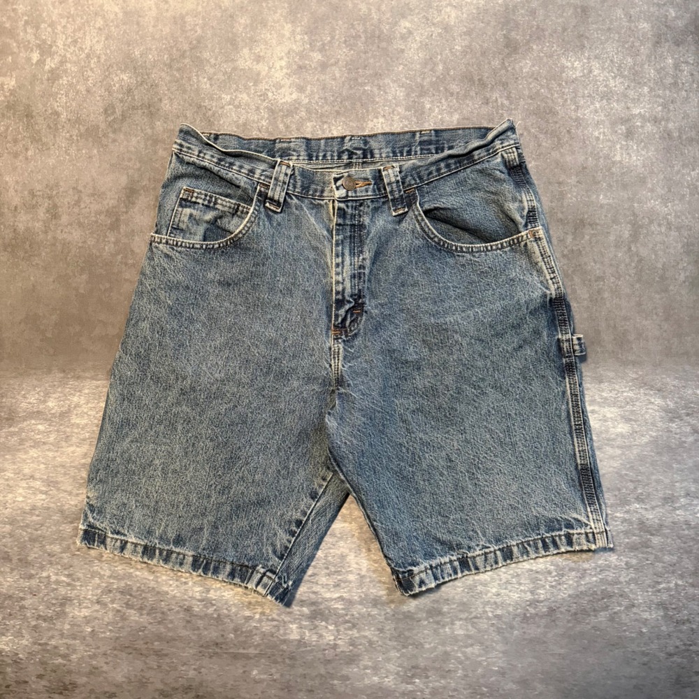 Wrangler Carpenter Denim Shorts Mens 34 Regular Blue Medium Wash Jorts Workwear